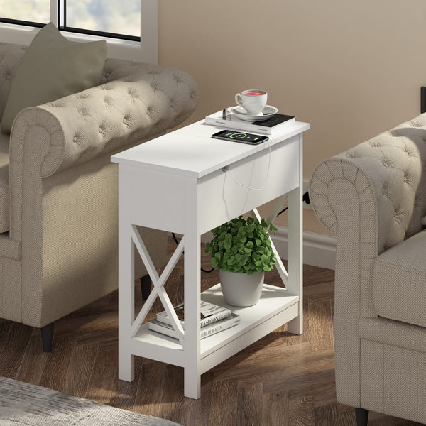 End Table with Charging Station & Flip-Top Drawer