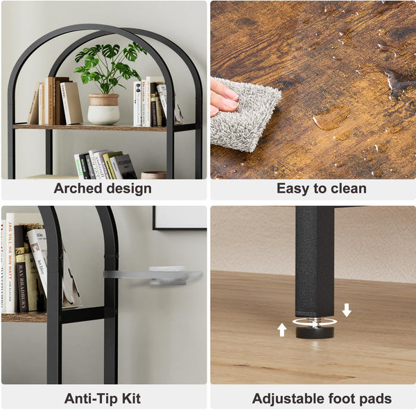 Arched Bookshelf – 5 & 6 Tier Wood and Metal Shelf Unit