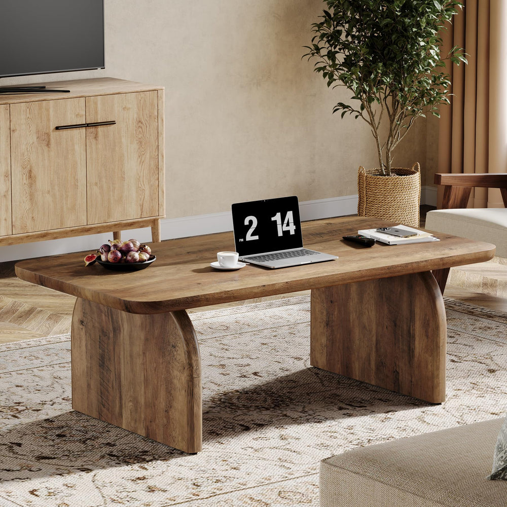 Farmhouse Coffee Table – 47" Rectangular Wood Living Room Table with Rounded Corners