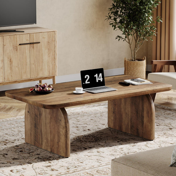 Farmhouse Coffee Table – 47" Rectangular Wood Living Room Table with Rounded Corners