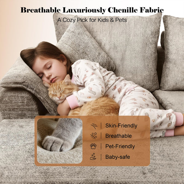 U-Shaped Sectional Sofa with 2 Chaise Lounges, Chenille Cloud Couch, No Assembly