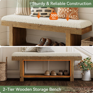 Farmhouse Storage Bench with Shelf