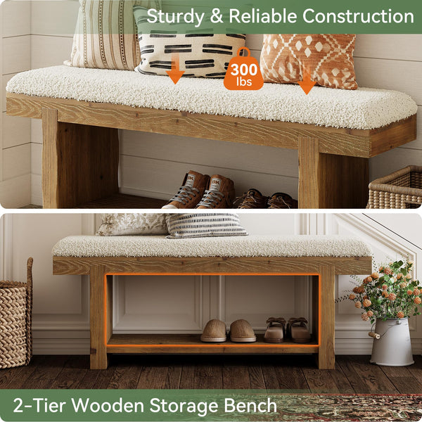 Farmhouse Storage Bench with Shelf