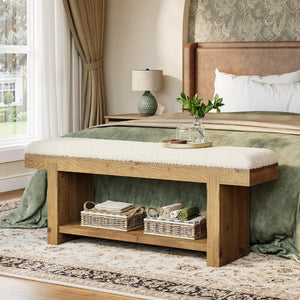 Farmhouse Storage Bench with Shelf