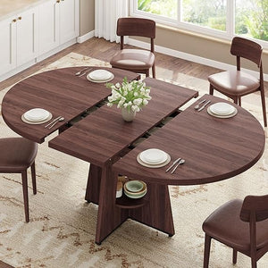 Extendable Dining Table, Round Kitchen Dining Room Dinner Table with for 4 6 8 People, Space Saving Modern Oval Expandale Furniture with Storage and Pedestal for Kitchen Living Room (Black)