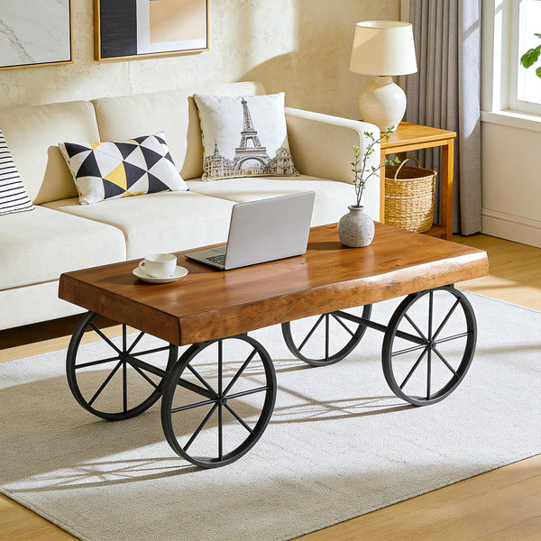 47" Industrial Live Edge Coffee Table – Solid Pine Wood & Metal Legs
