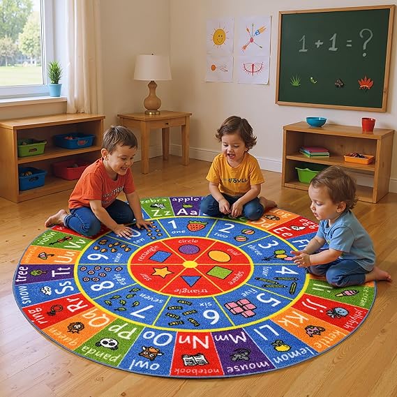Kids Educational ABC Alphabet Numbers & Shapes Area Rug