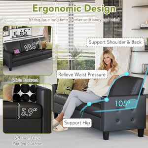 Black Faux Leather Tufted Sofa with USB Charging