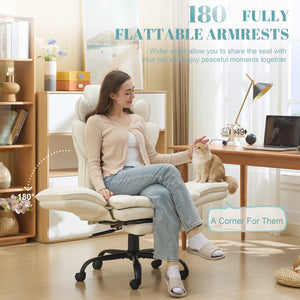 Wide Seat Reclining Office Chair with Flip Armrests & Footrest