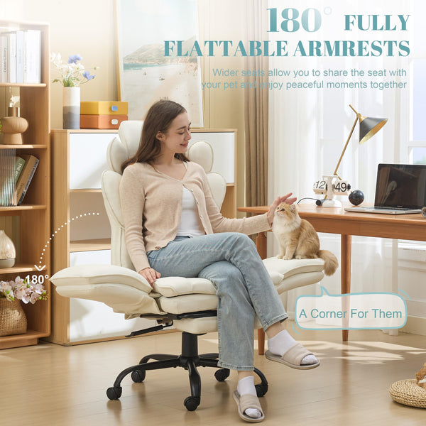 Wide Seat Reclining Office Chair with Flip Armrests & Footrest