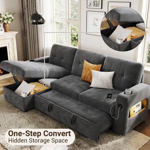 L-Shaped Sleeper Sofa with Storage & Charging Station