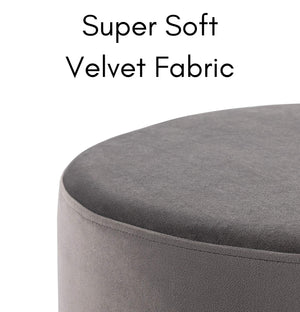 Round Grey Velvet Ottoman Pouf with Silver Trim