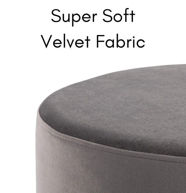 Round Grey Velvet Ottoman Pouf with Silver Trim