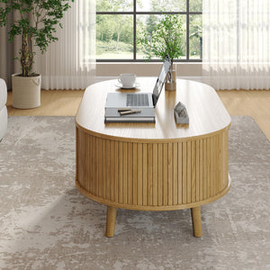 Oval Coffee Table with Sliding Tambour Door & Hidden Storage