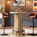 Round Farmhouse Bar Table with Wood Fence Base & Metal Footrest