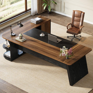 L-Shaped Executive Desk with Cabinet and Storage Shelves