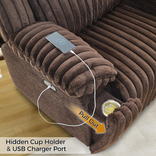 Power Reclining Sectional Sofa – 6-Seat Faux Fur with Wireless Charger