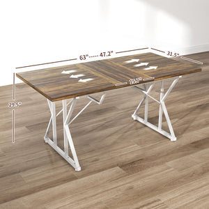 Expandable Dining Table for 4-6 – Farmhouse Rectangle Kitchen Table with Metal Trestle Base