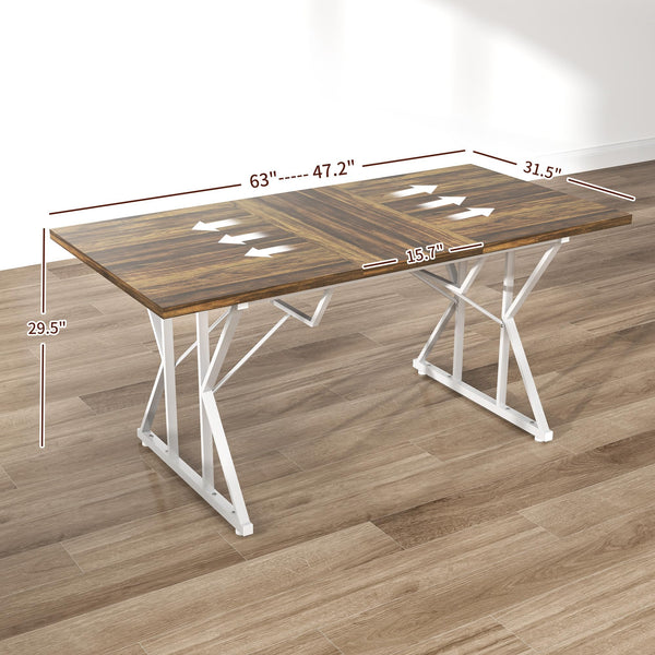 Expandable Dining Table for 4-6 – Farmhouse Rectangle Kitchen Table with Metal Trestle Base
