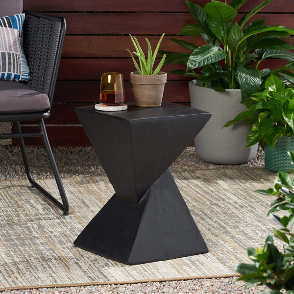 Twisted Hourglass Concrete Accent Table – Indoor Outdoor Side Table