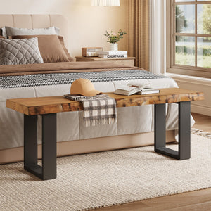 47" Live Edge Pine Wood Entryway Bench with Metal Legs