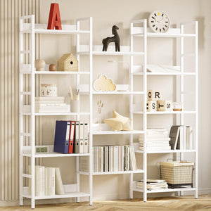 Triple Wide 5-Tier Industrial Bookshelf with Metal Frame