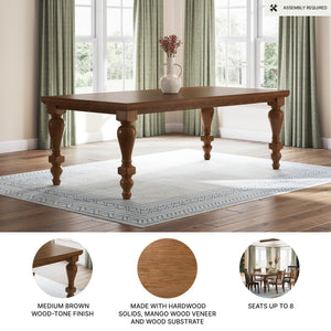 Traditional Dining Table with Turned Legs – Seats 8, Light Brown
