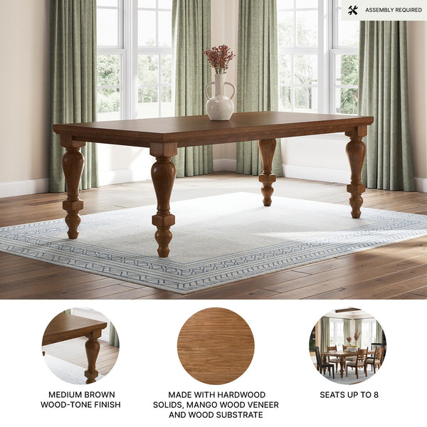 Traditional Dining Table with Turned Legs – Seats 8, Light Brown