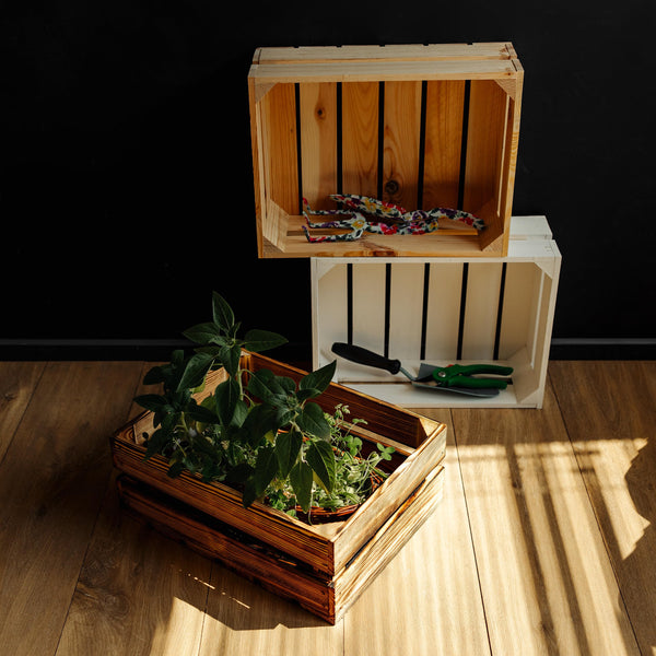 Large Wooden Flamed Storage Box with Lid