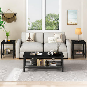 3-Piece Industrial Coffee Table Set with 2 End Tables
