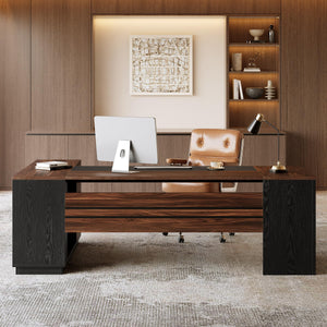 L-Shaped Executive Desk with File Cabinet and Drawers – 78.7 Inch Home Office Workstation