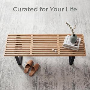 Modern Wood Entryway & Dining Bench with Metal Legs