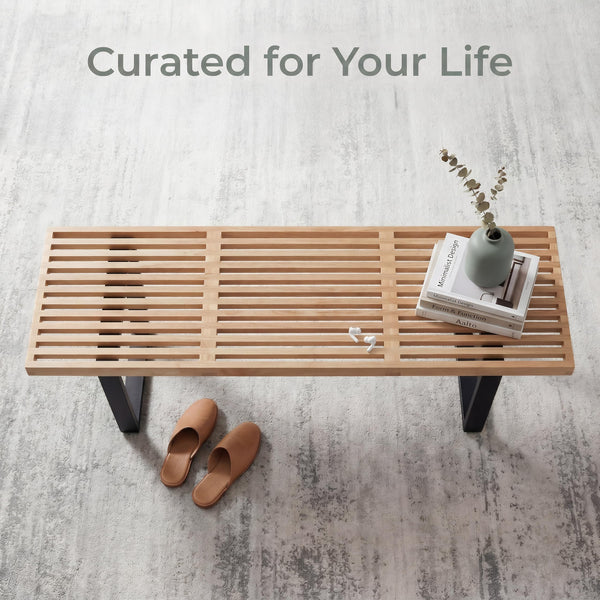 Modern Wood Entryway & Dining Bench with Metal Legs