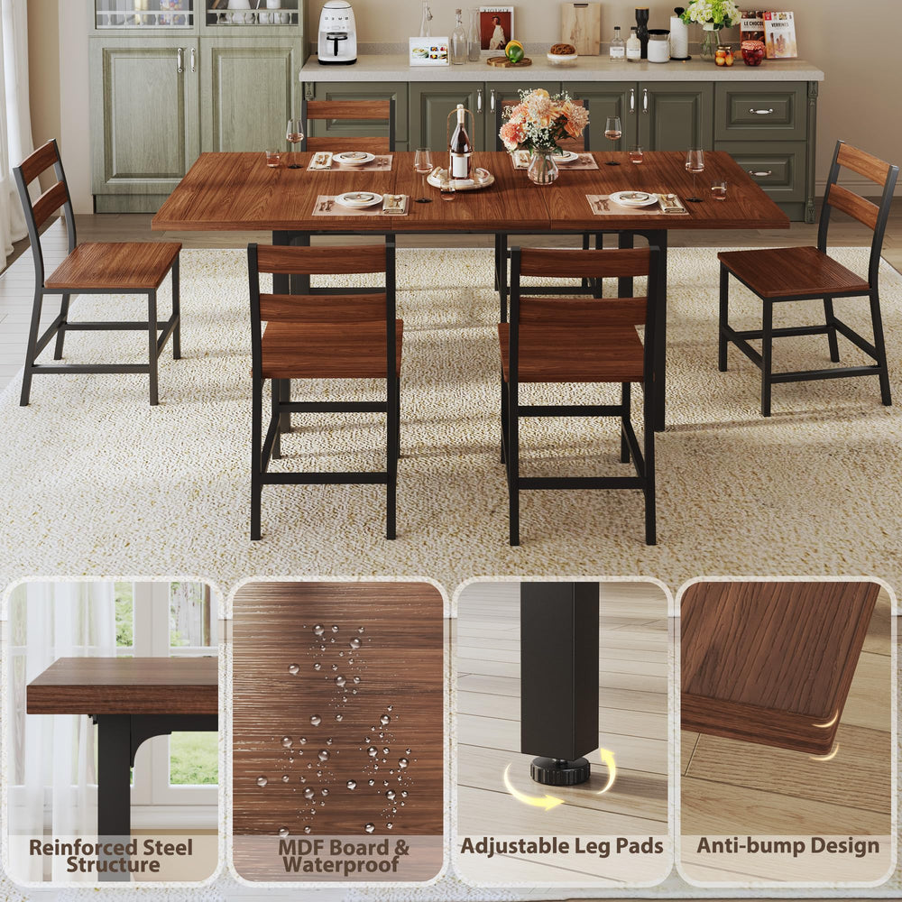 7-Piece Extendable Dining Table Set with 6 Chairs