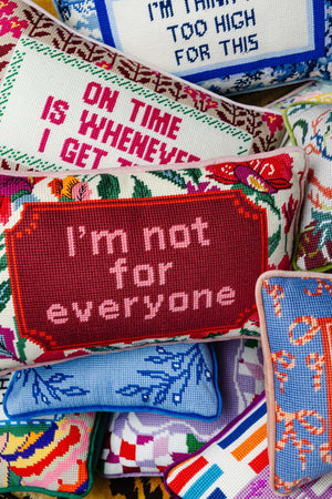 Needlepoint Throw Pillow - Not for Everyone - 9"x15" Small - Red Cotton