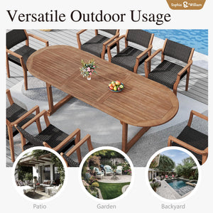 9-Piece Expandable Acacia Wood Patio Dining Set with Rattan Chairs