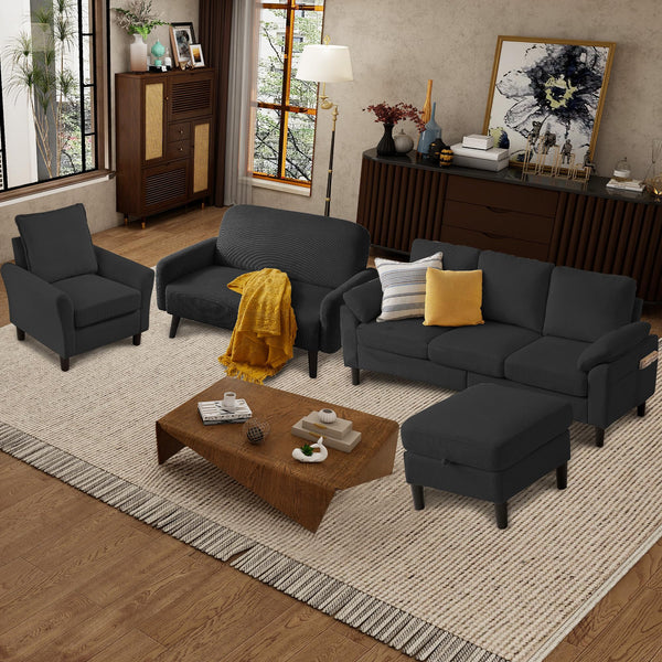 4-Piece Corduroy Living Room Set – Sofa, Loveseat, Chair & Ottoman