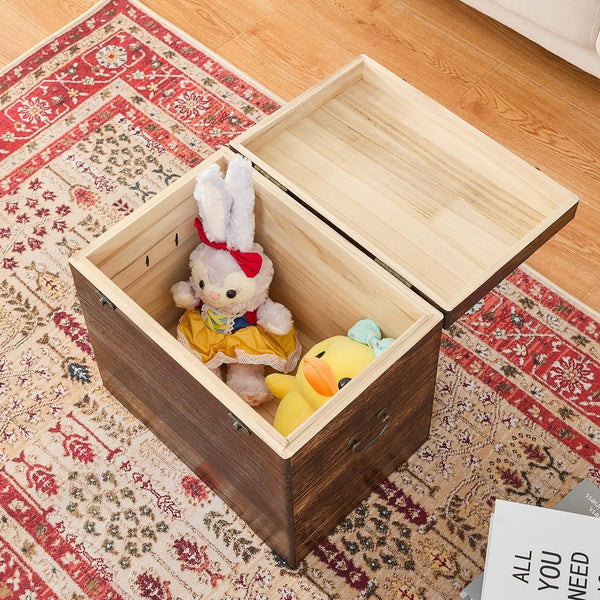 Rustic Wooden Storage Chest with Hinged Lid
