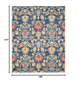 Handmade Wool Area Rug 9x12 Modern Floral Navy Multi