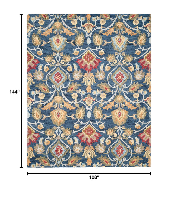 Handmade Wool Area Rug 9x12 Modern Floral Navy Multi