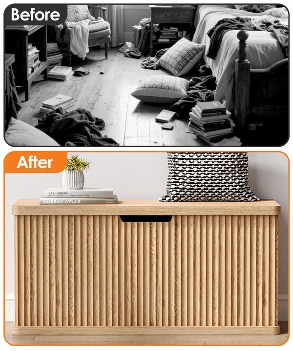 Fluted Storage Chest Bench with Safety Hinges – Natural Oak