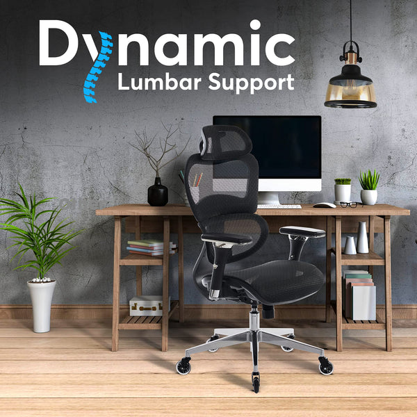 Ergonomic Mesh Office Chair with 4D Armrests, 3D Lumbar Support & Blade Wheels