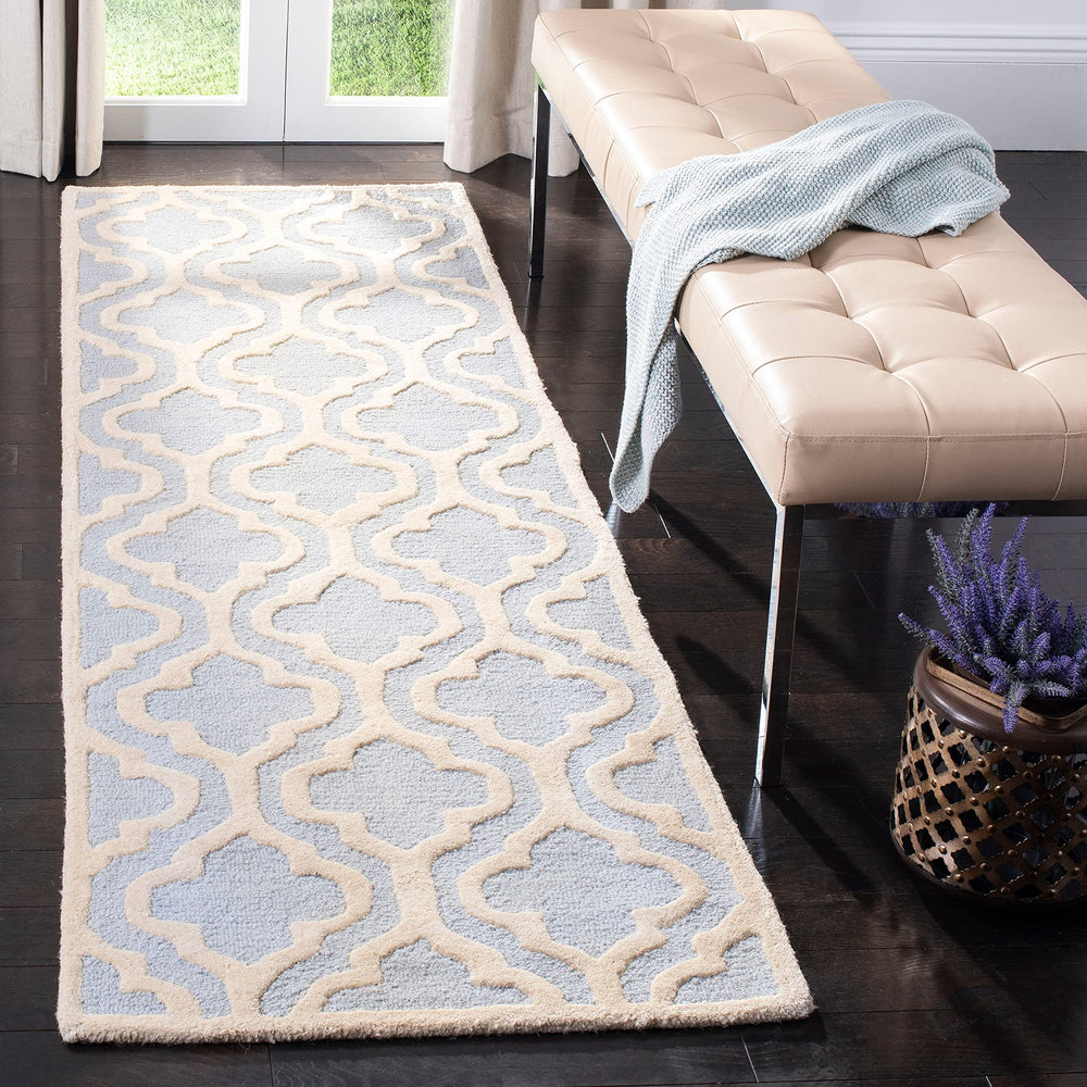 10x14 Handmade Wool Area Rug – Moroccan Style, Light Blue & Ivory