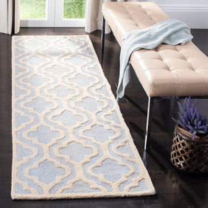 10x14 Handmade Wool Area Rug – Moroccan Style, Light Blue & Ivory