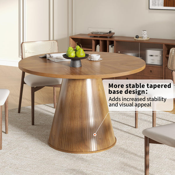 47-Inch Round Dining Table for 4–6 | Mid-Century Modern Fluted Kitchen Table