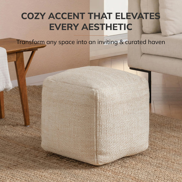 Square Pouf Ottoman Footrest – Polyester Cotton Floor Seating