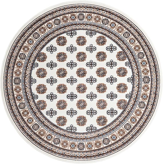 6 Ft Round Bokhara Area Rug – Polypropylene Medium Pile