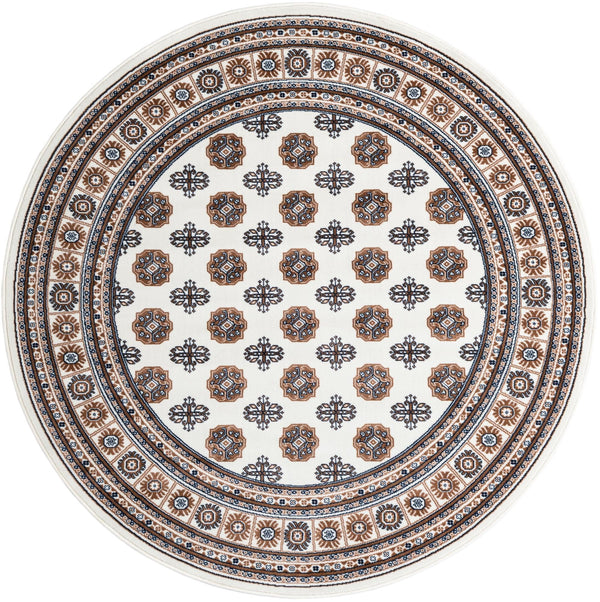 6 Ft Round Bokhara Area Rug – Polypropylene Medium Pile