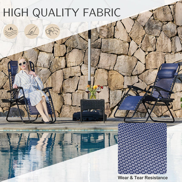 Zero Gravity Outdoor Lounge Chair Set of 2 with Cup Holder & Adjustable Pillow