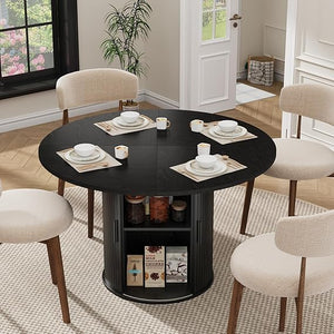47" Round Dining Table with Storage Shelf & Sliding Door